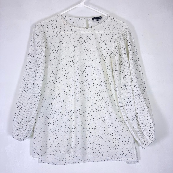 1. State Tops - 1.State Polka Dot Blouse Balloon Sleeve Round Neck Sz M White Women's